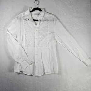 ASOS Design White‎ Eyelet Button Down Shirt Long Sleeve Womens